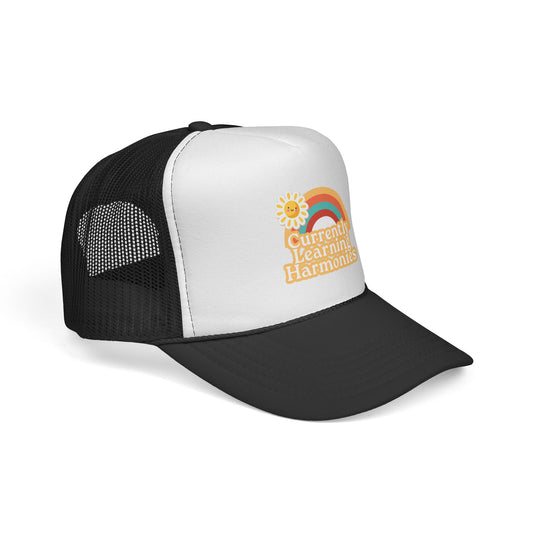 Trucker Cap — "Currently Learning Harmonies" Retro Rainbow Music Teacher Hat