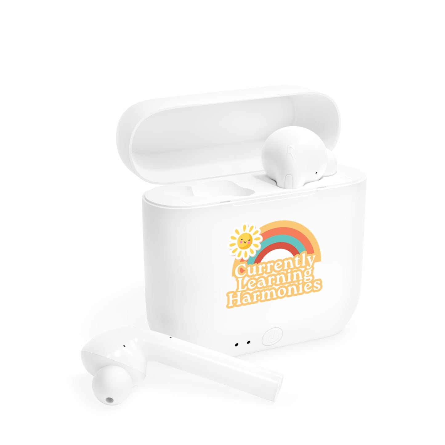 Wireless Earbuds Case — 'Currently Learning Harmonies' Retro Rainbow Design