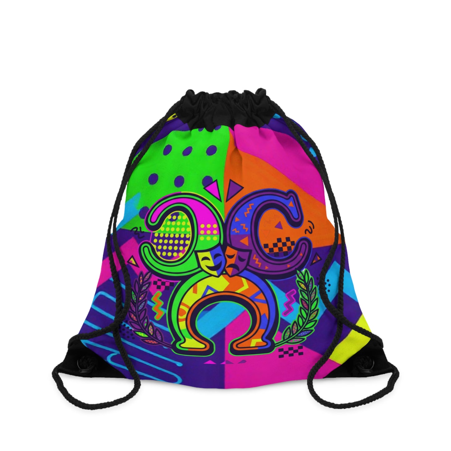 Neon Retro Geometric Drawstring Bag