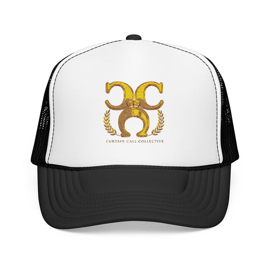 Gold Fleur Trucker Hat — Vintage Heraldic Crest Foam Cap