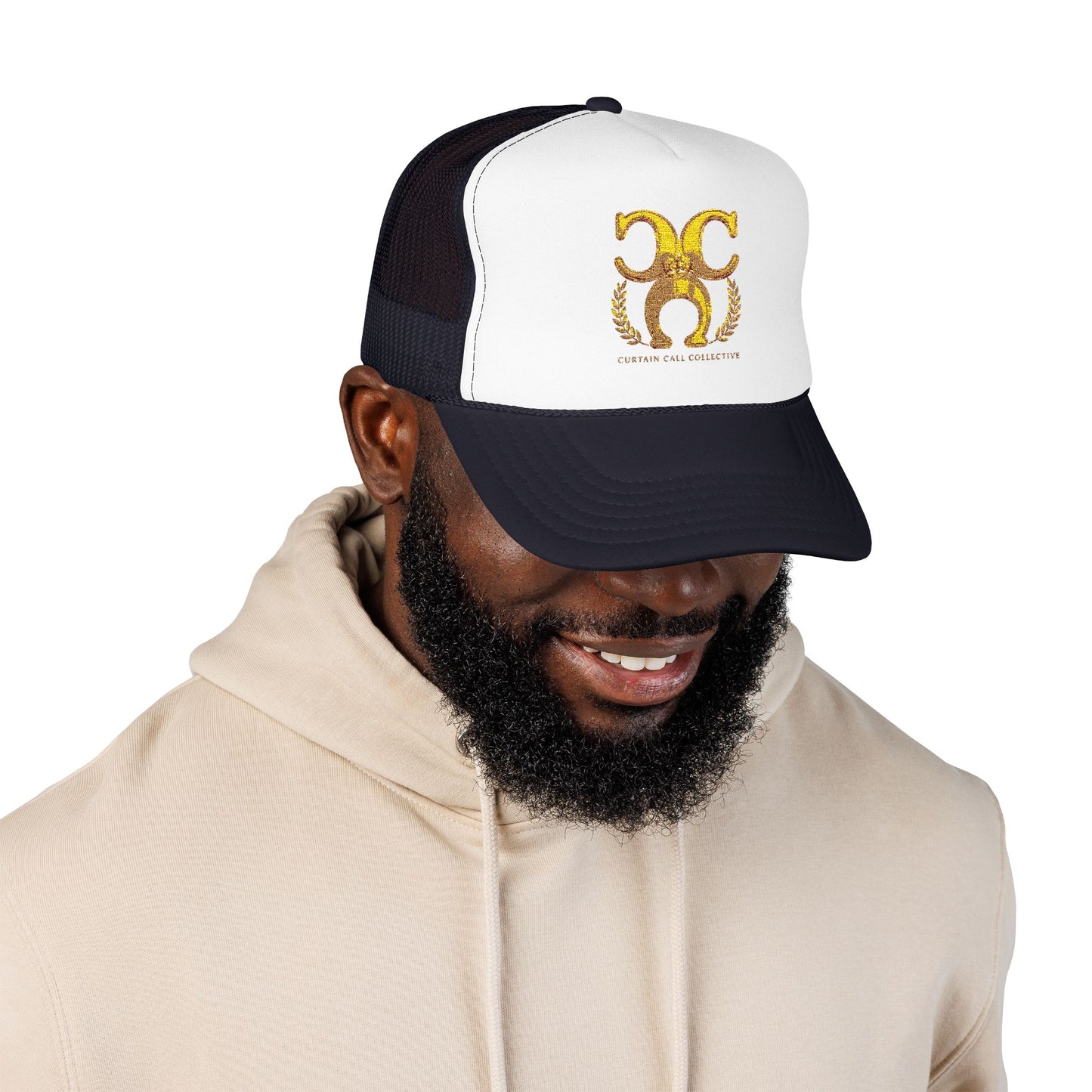 Gold Fleur Trucker Hat — Vintage Heraldic Crest Foam Cap