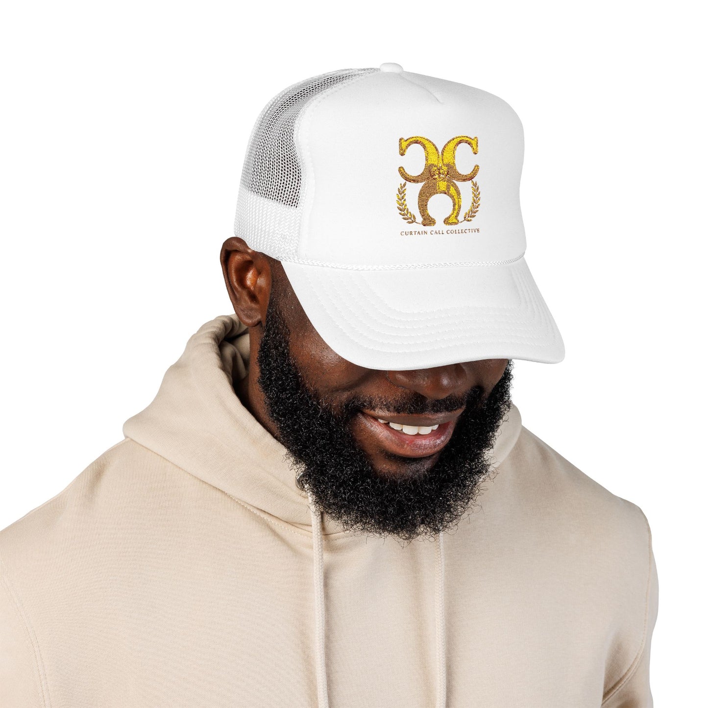 Gold Fleur Trucker Hat — Vintage Heraldic Crest Foam Cap