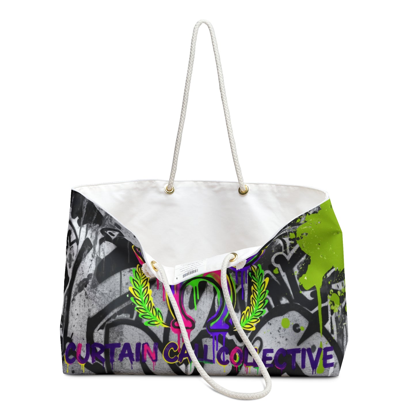 Graffiti Logo Weekender Bag — Curtain Cat Collective Urban Travel Tote