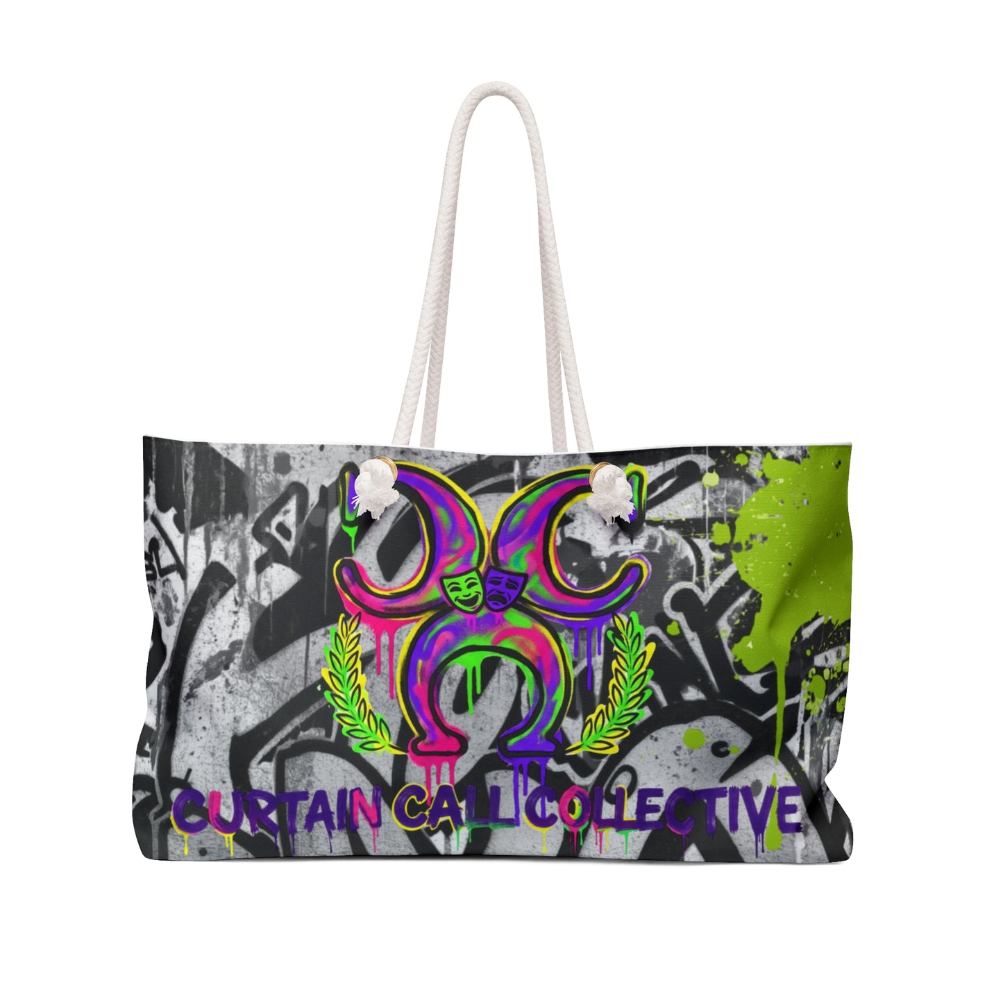 Graffiti Logo Weekender Bag — Curtain Cat Collective Urban Travel Tote