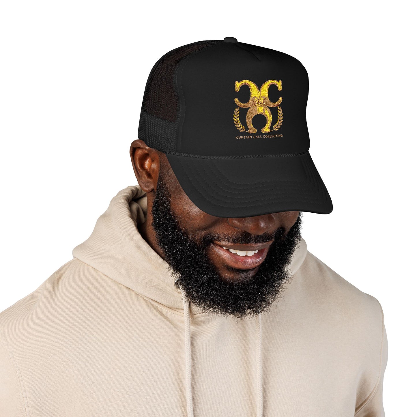 Gold Fleur Trucker Hat — Vintage Heraldic Crest Foam Cap
