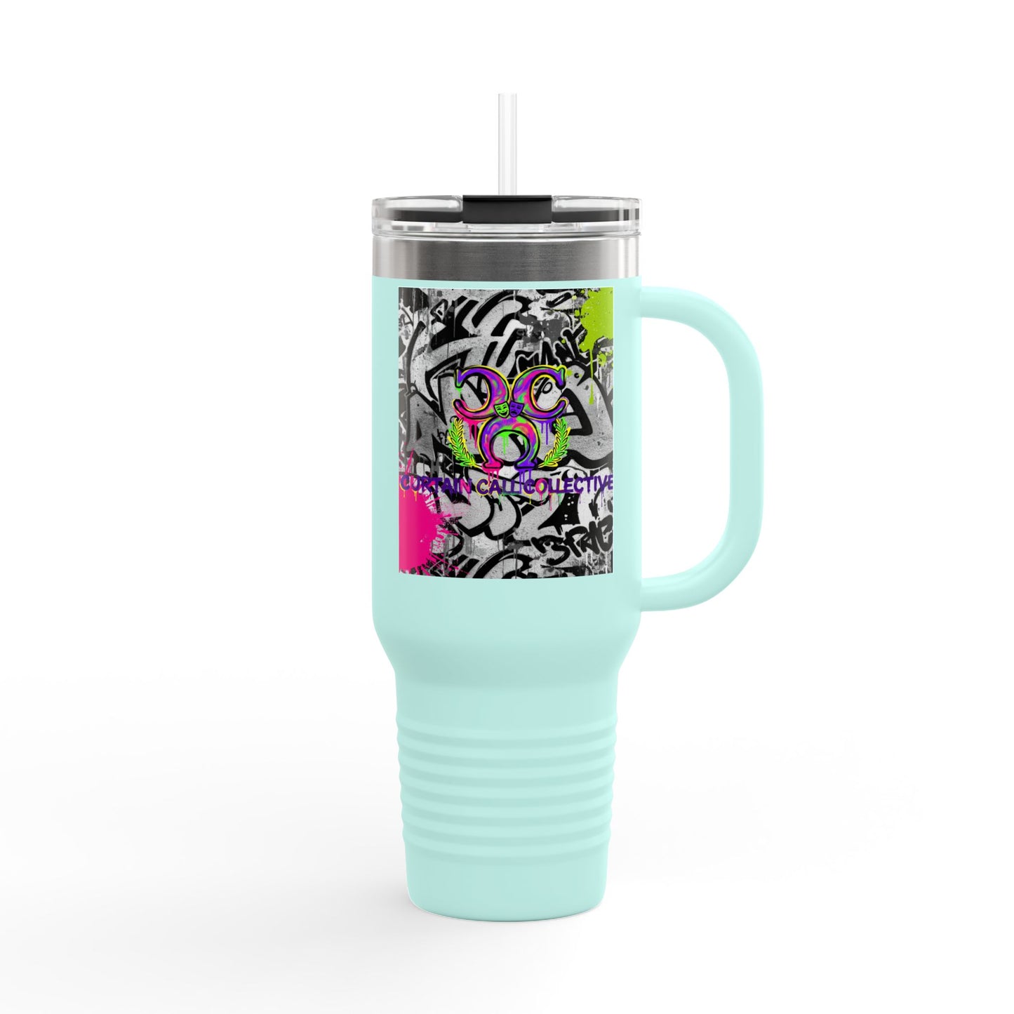40oz Insulated Travel Mug — Neon Graffiti "Do You" Design