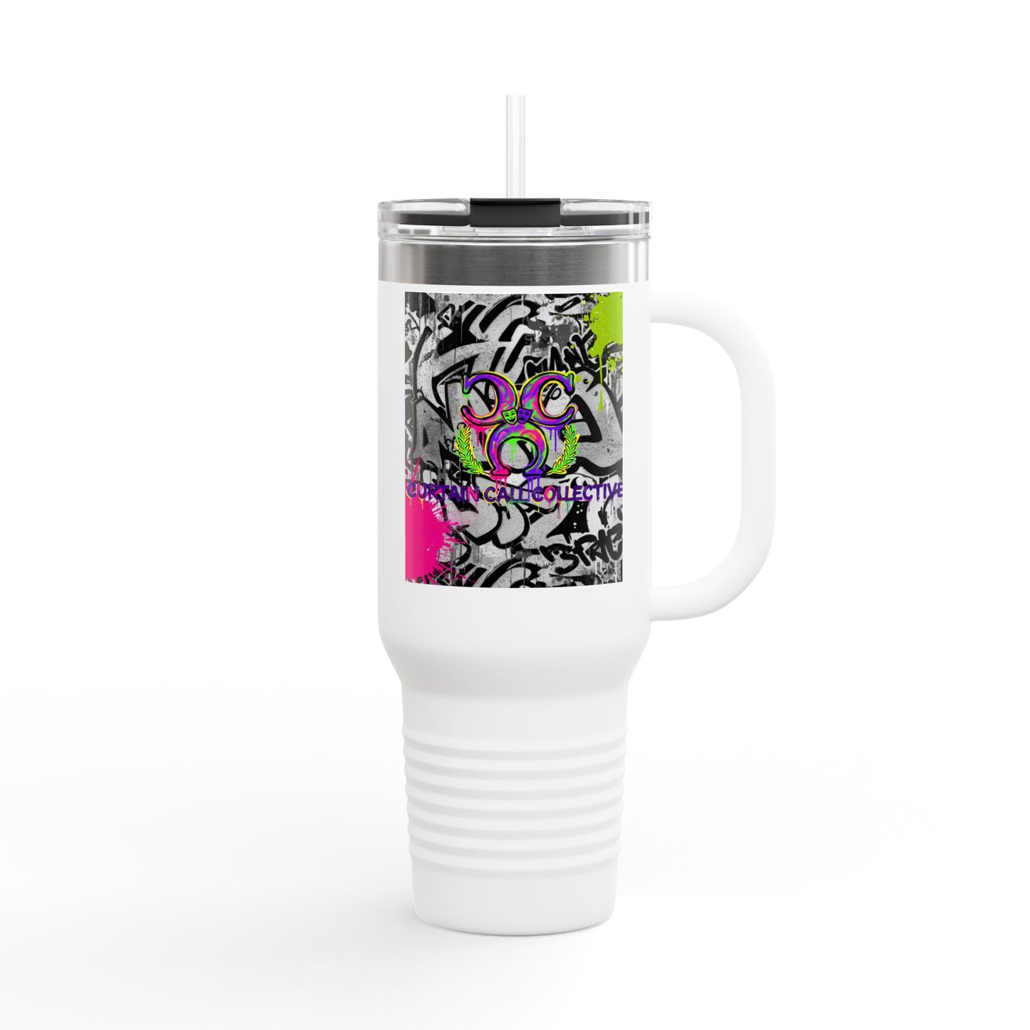 40oz Insulated Travel Mug — Neon Graffiti "Do You" Design