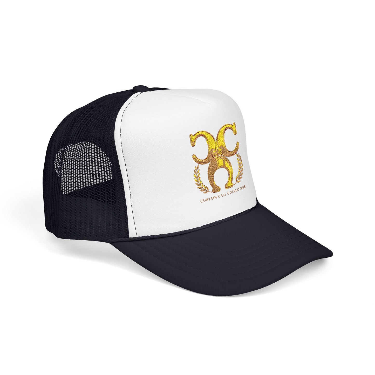 Gold Fleur Trucker Hat — Vintage Heraldic Crest Foam Cap