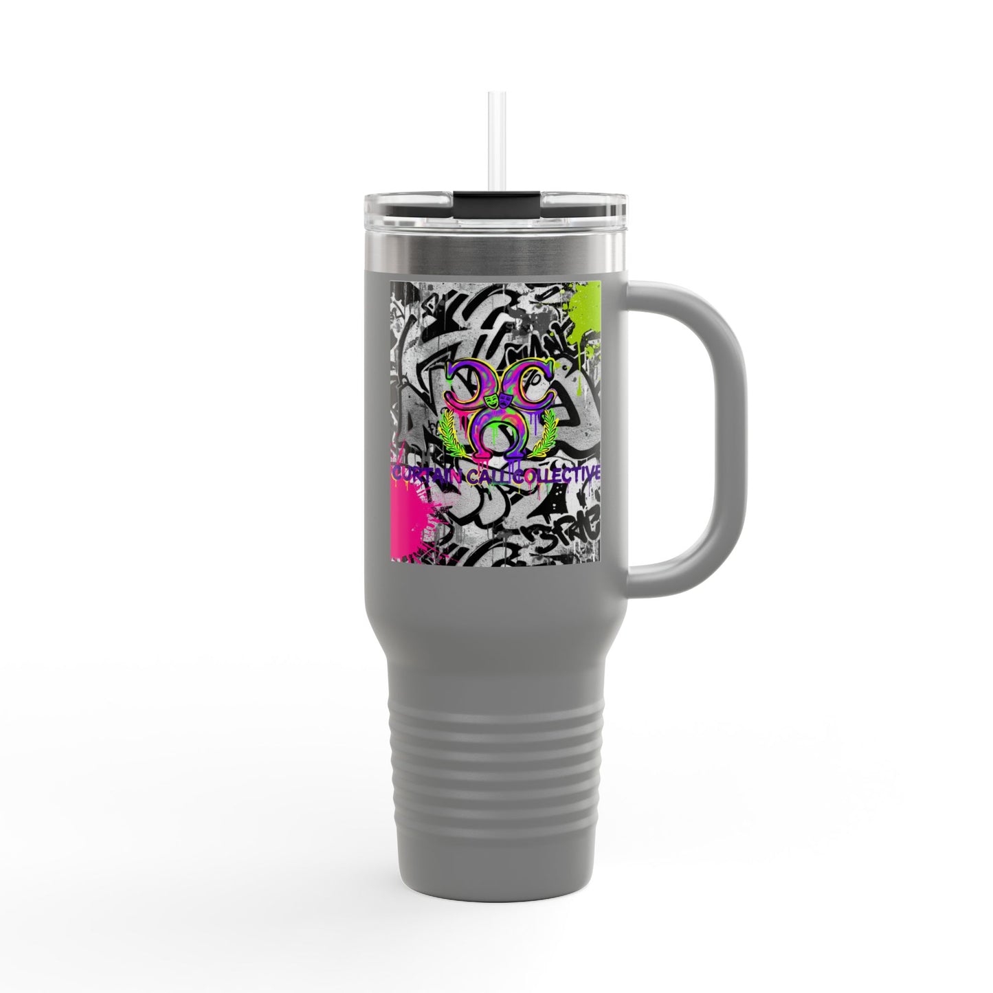 40oz Insulated Travel Mug — Neon Graffiti "Do You" Design