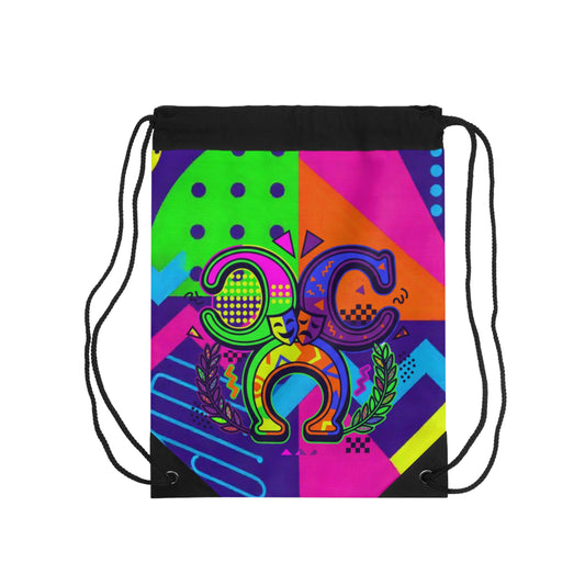 Neon Retro Geometric Drawstring Bag