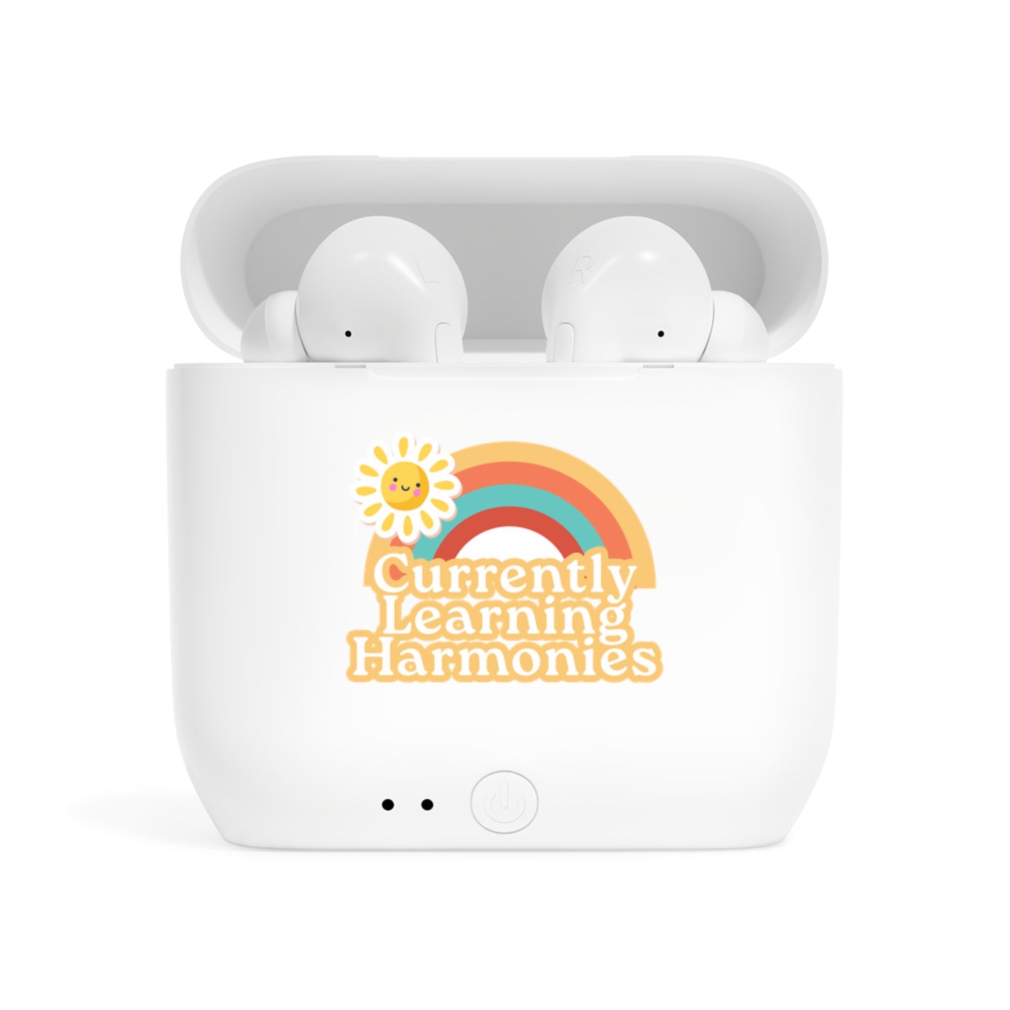 Wireless Earbuds Case — 'Currently Learning Harmonies' Retro Rainbow Design