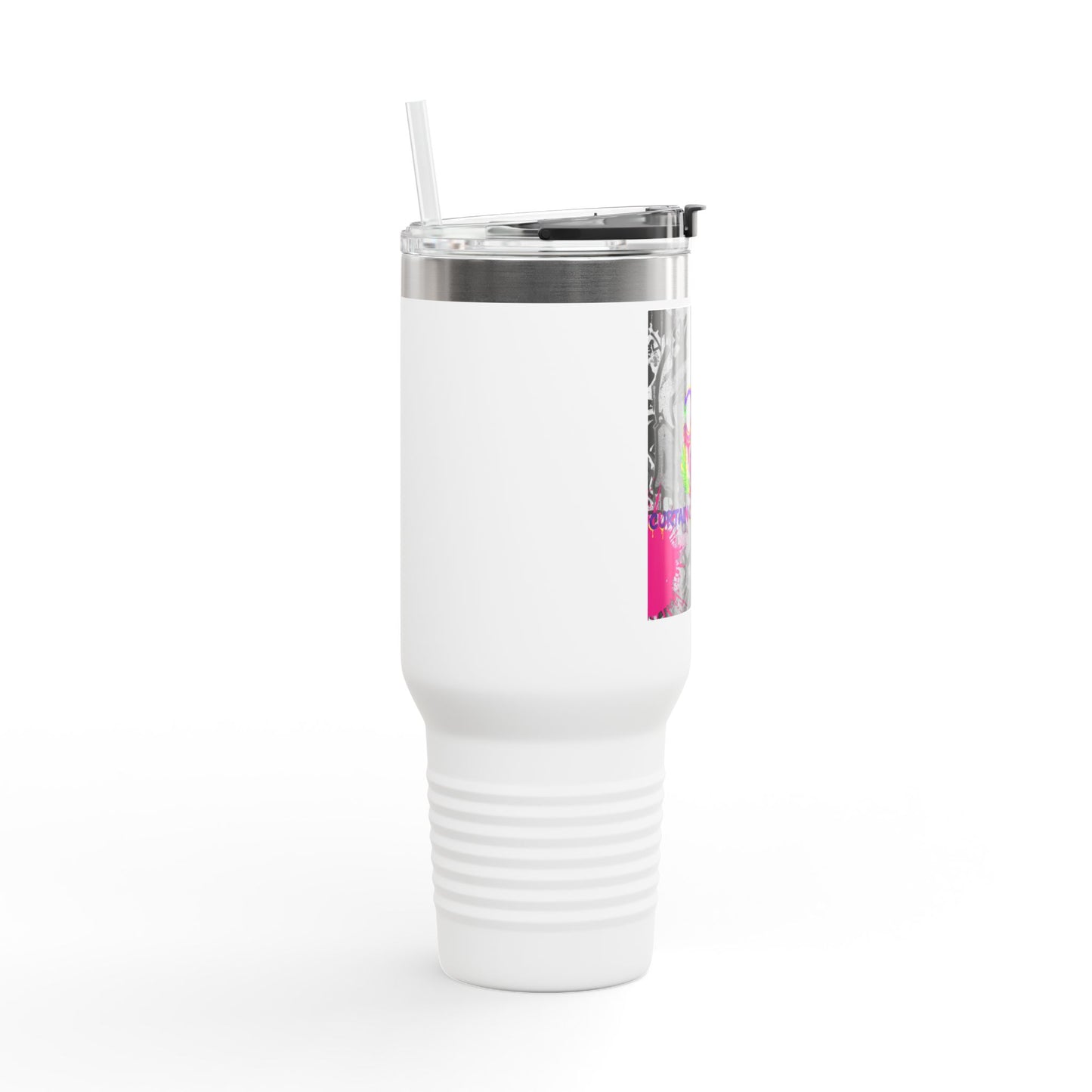40oz Insulated Travel Mug — Neon Graffiti "Do You" Design