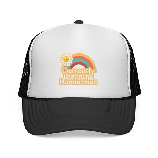 Trucker Cap — "Currently Learning Harmonies" Retro Rainbow Music Teacher Hat
