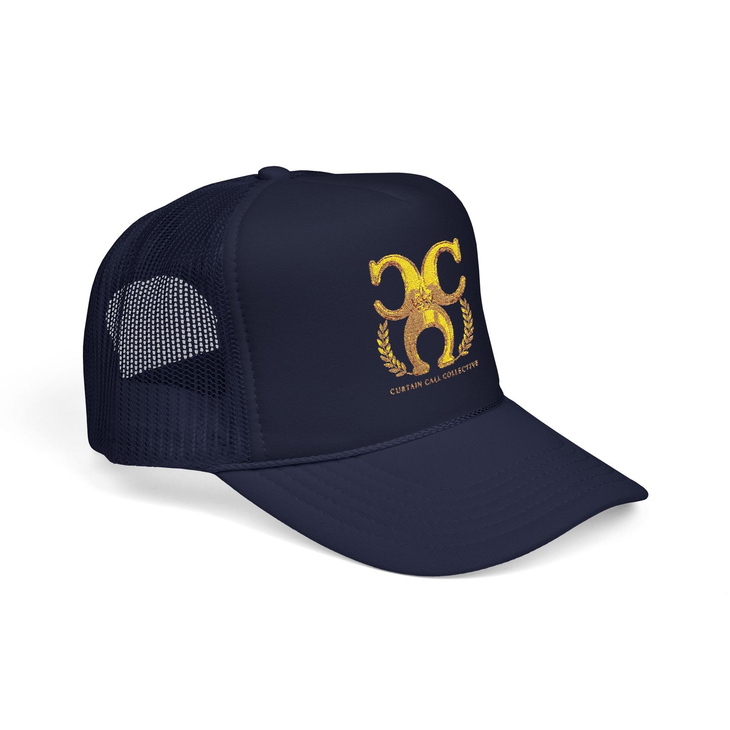 Gold Fleur Trucker Hat — Vintage Heraldic Crest Foam Cap