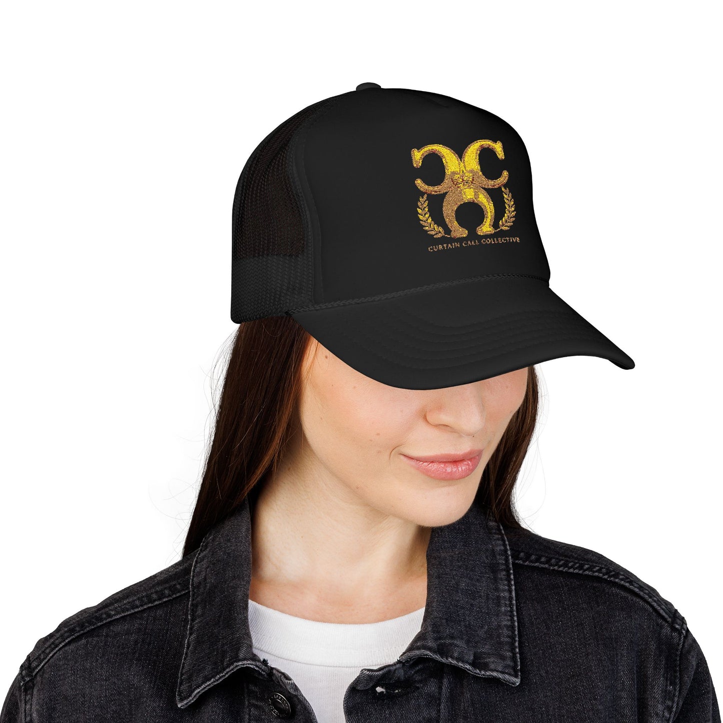 Gold Fleur Trucker Hat — Vintage Heraldic Crest Foam Cap
