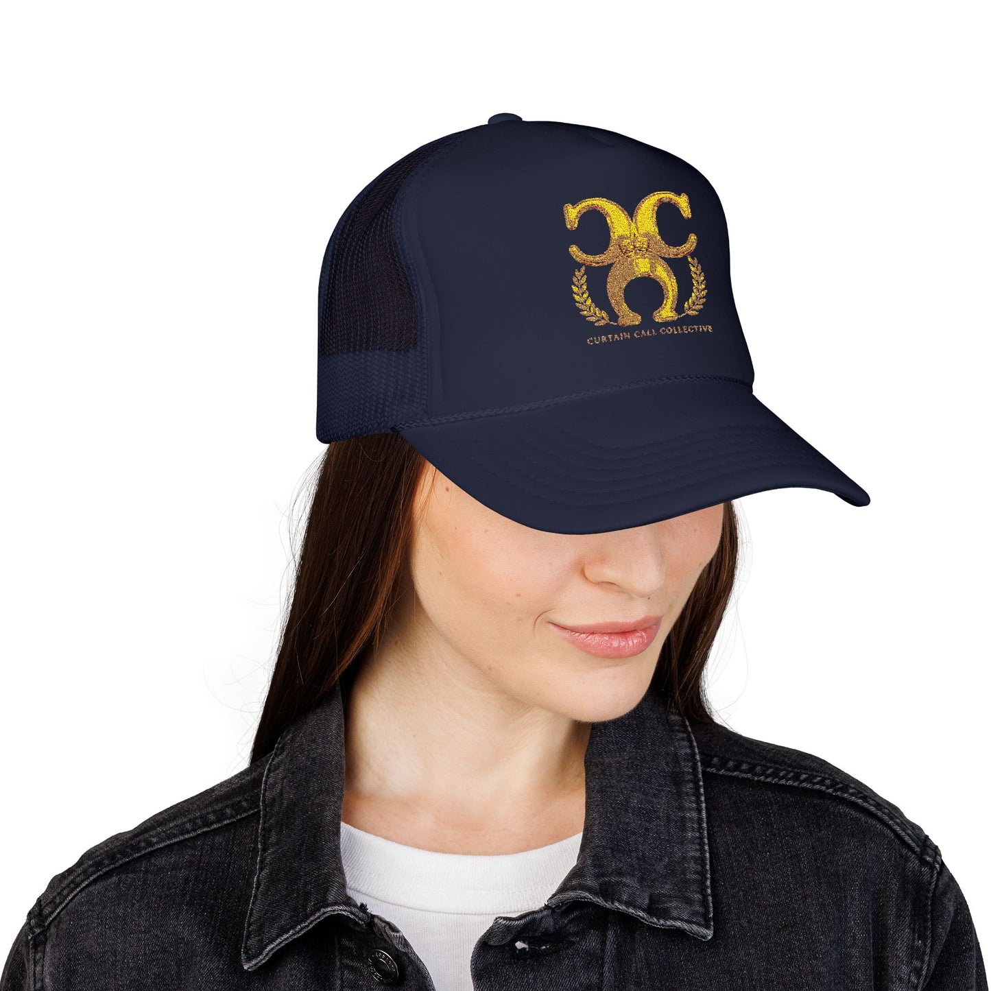 Gold Fleur Trucker Hat — Vintage Heraldic Crest Foam Cap