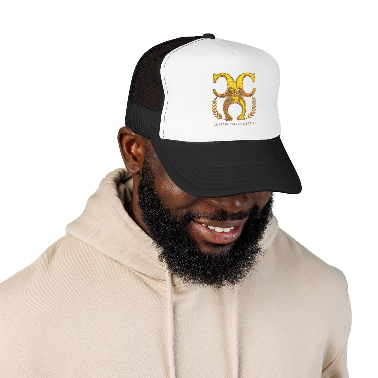 Gold Fleur Trucker Hat — Vintage Heraldic Crest Foam Cap