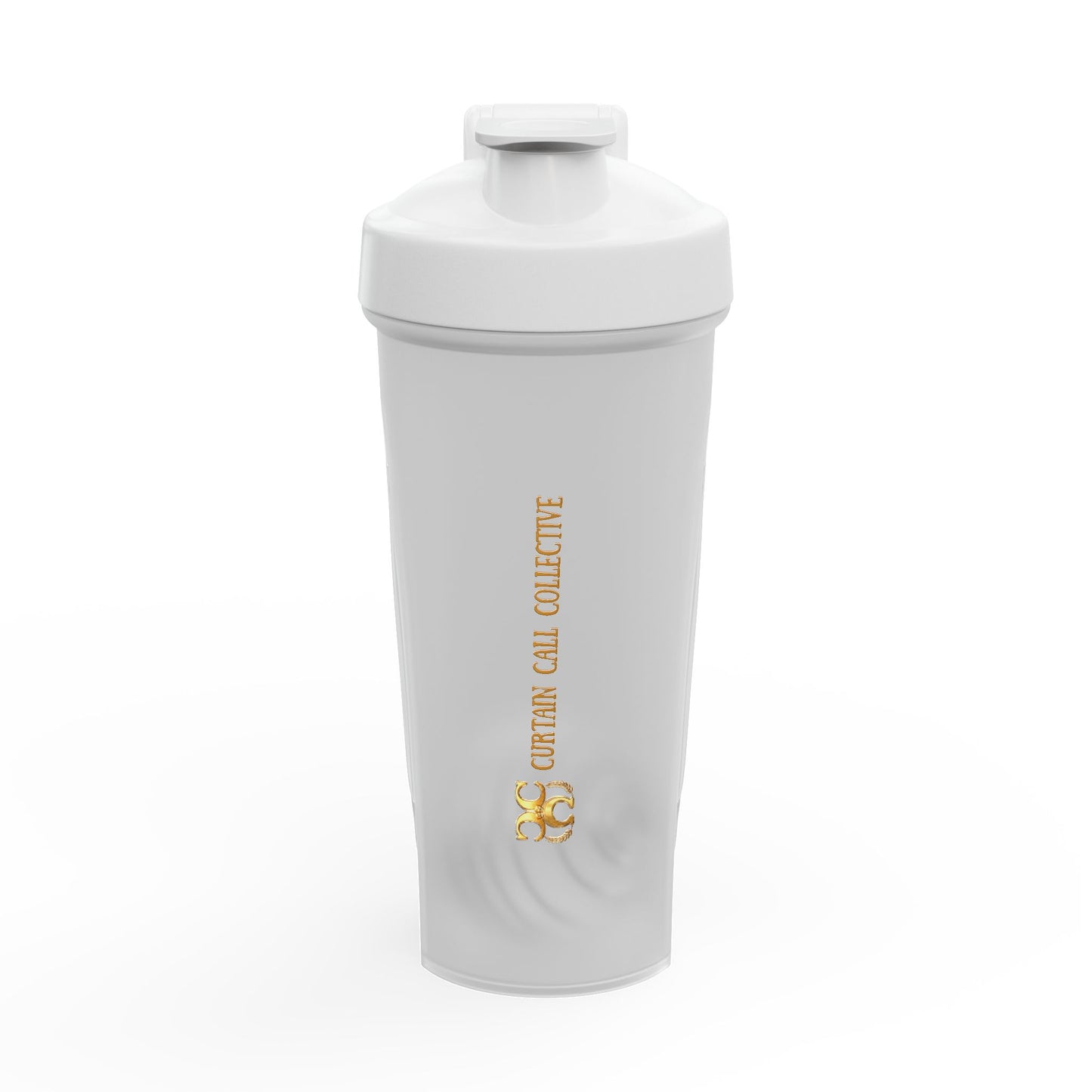 Protein Shaker Bottle with Gold 'Curtain Call Collective' Vertical Design — Gym Blender Cup