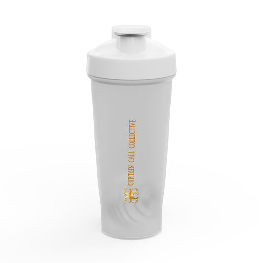 Protein Shaker Bottle with Gold 'Curtain Call Collective' Vertical Design — Gym Blender Cup