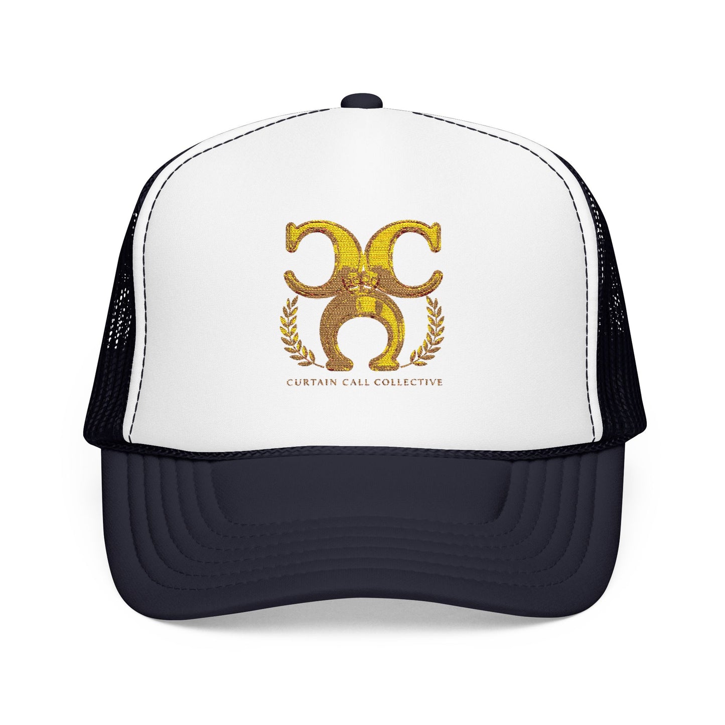 Gold Fleur Trucker Hat — Vintage Heraldic Crest Foam Cap