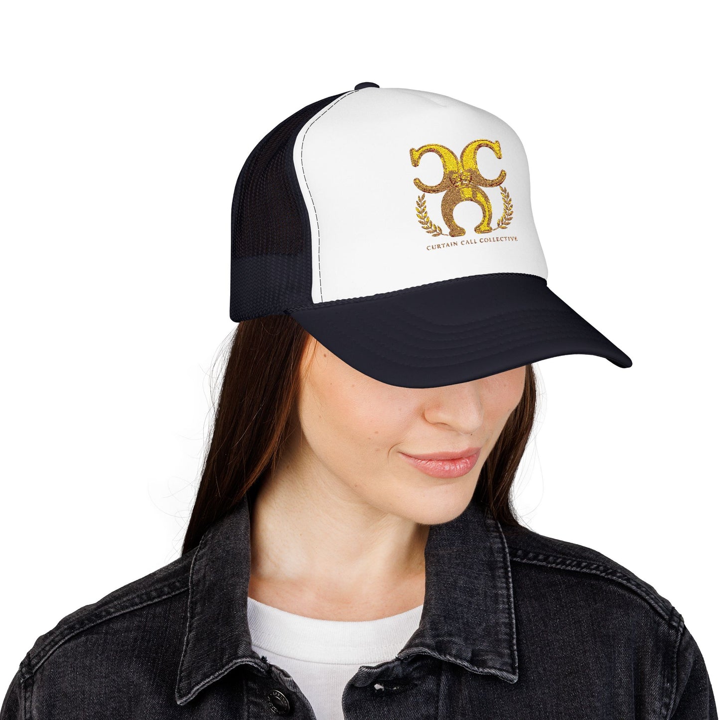 Gold Fleur Trucker Hat — Vintage Heraldic Crest Foam Cap