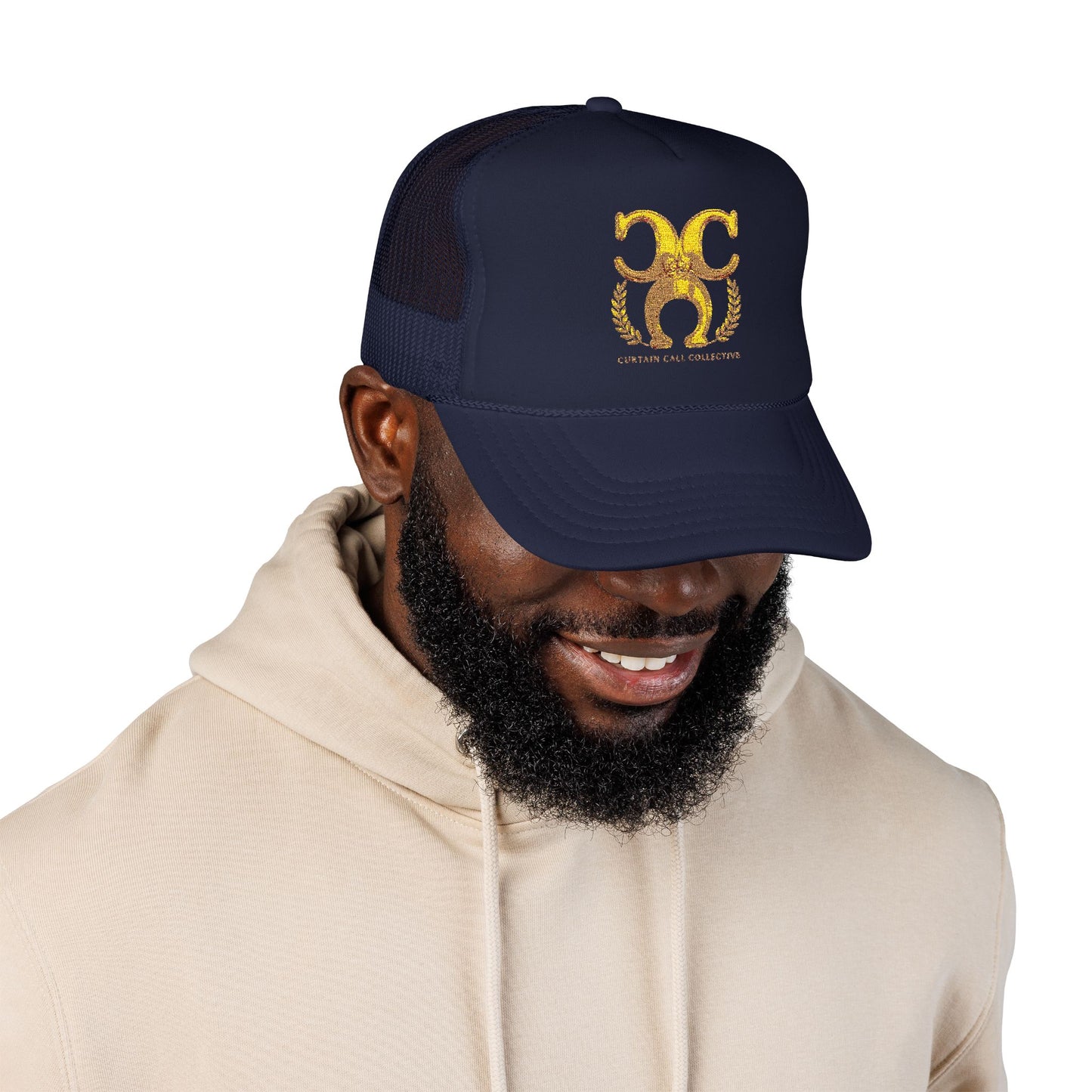 Gold Fleur Trucker Hat — Vintage Heraldic Crest Foam Cap