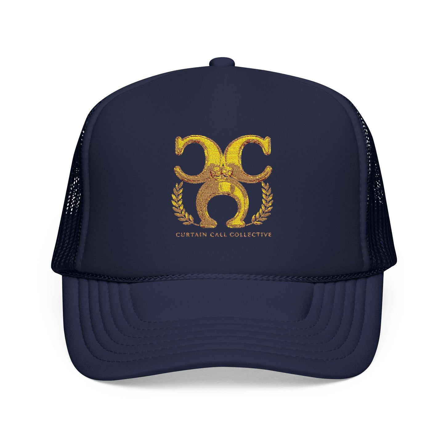 Gold Fleur Trucker Hat — Vintage Heraldic Crest Foam Cap